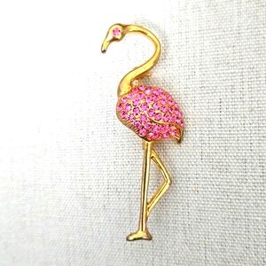 Pink Rhinestone Flamingo Brooch
